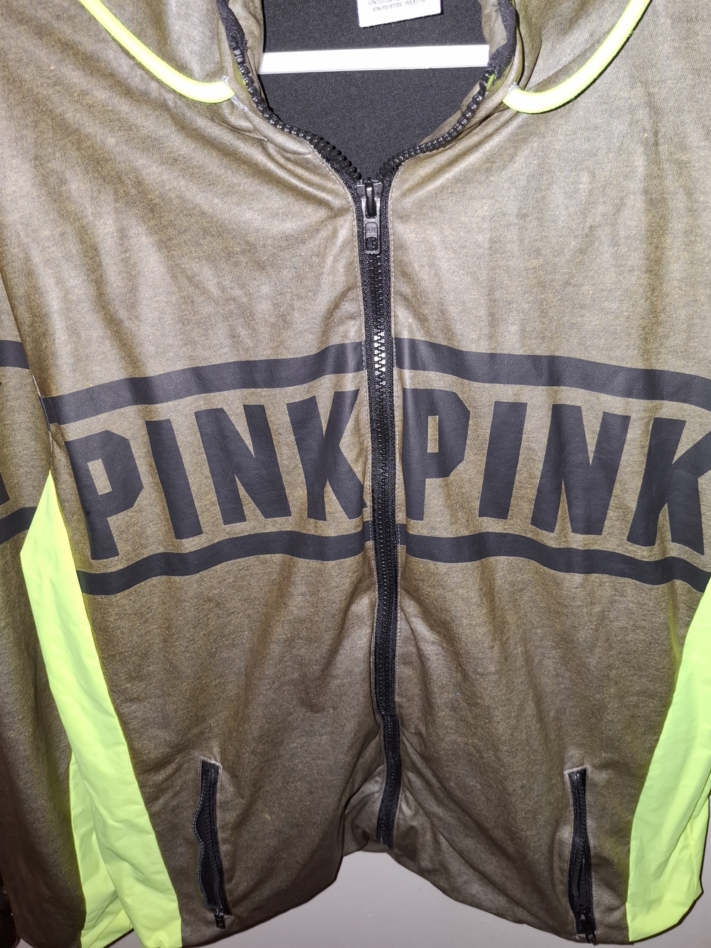 PINK Victoria’s Secret Women’s XS Gray/Green Colorblock Full Zip Hoodie Pockets
